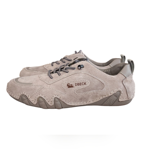 DBECK Shoes - Dbeck Women's Taupe Suede Lace-Up Casual Flats